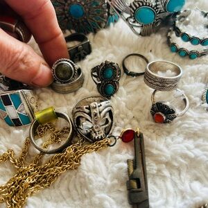 Turquoise and Silver Women's Ring Set